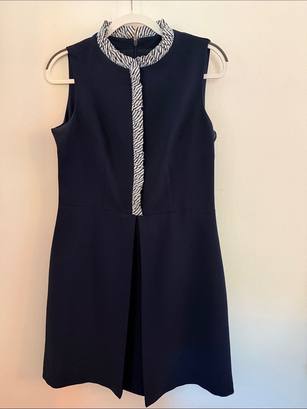 Eliza J Navy Sleeveless A-Line Dress with Striped Trim